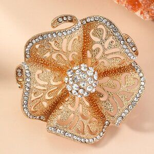 Exaggerated Rhinestone Floral Ring